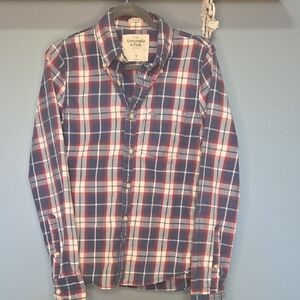 Mens Abercrombie & Fitch Button Down Log Sleeve Plaid Shirt Size Small